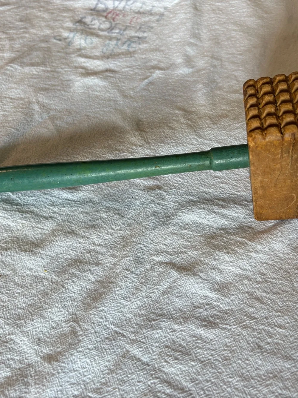 Vintage Wooden Meat Tenderizer Mallet with Green